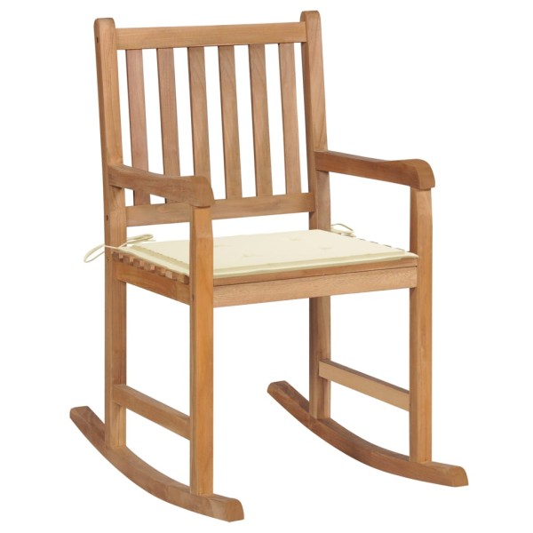 Rocking chair with cream cushion, solid teak