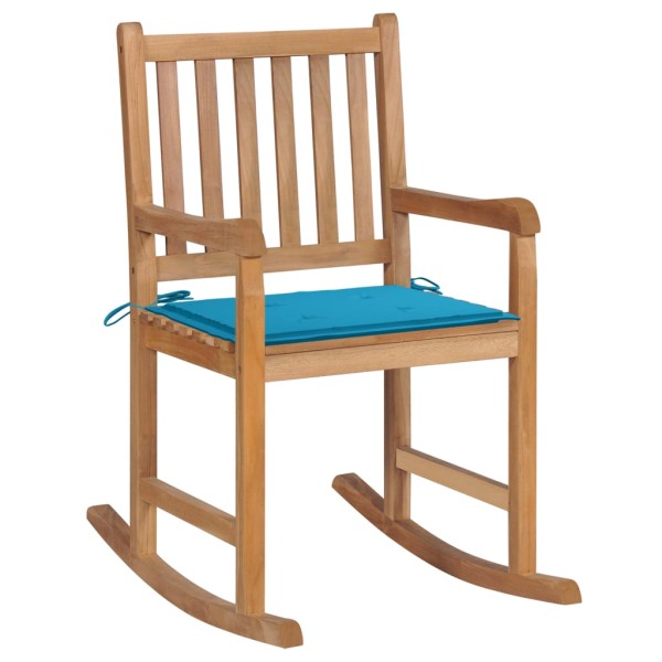 Rocking chair with blue cushion, solid teak