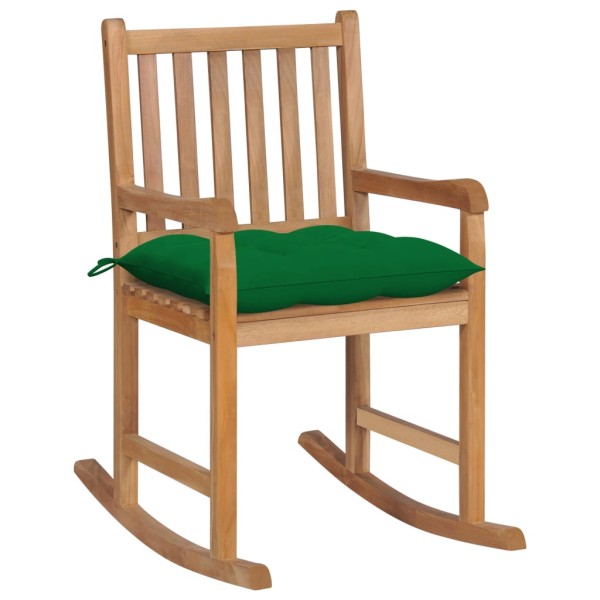 Rocking chair with green cushion, solid teak