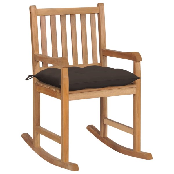 Rocking chair with taupe cushion, solid teak