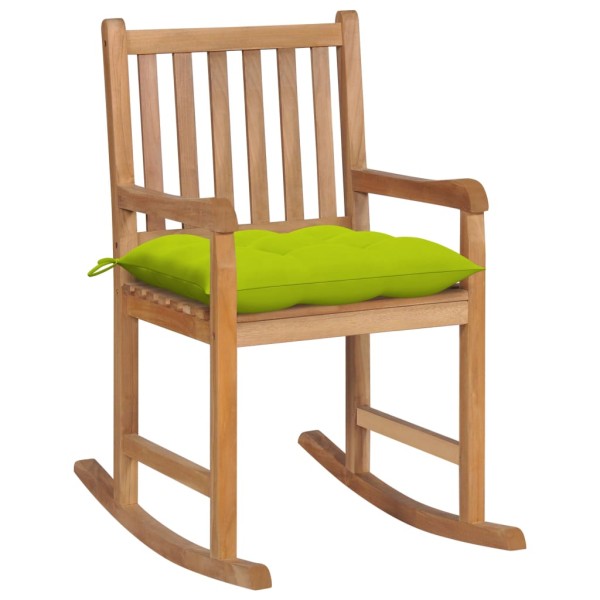 Rocking chair with light green cushion, solid teak
