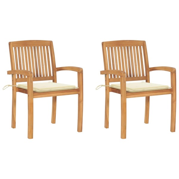 Garden chairs with cream cushions, 2 pcs., solid teak