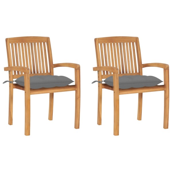 Garden chairs with gray cushions, 2 pcs., solid teak