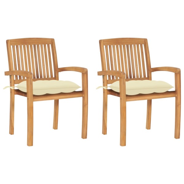 Garden chairs with cream cushions, 2 pcs., solid teak