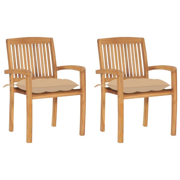 Garden chairs with cushions, 2 pcs., solid teak wood