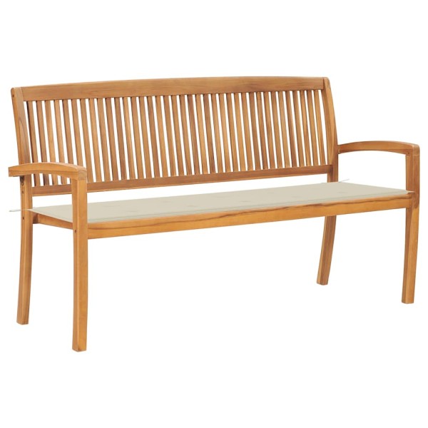 Folding garden bench with cushion, 159 cm, teak