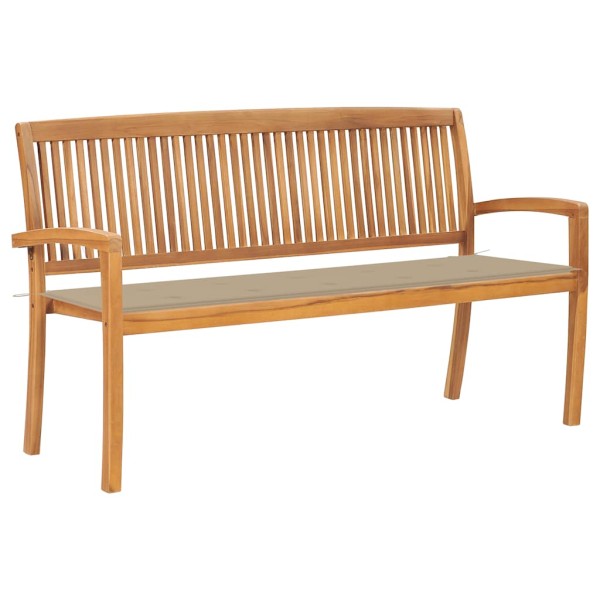 Folding garden bench with cushion, 159 cm, teak