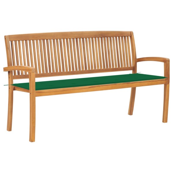 Folding garden bench with cushion, 159 cm, teak