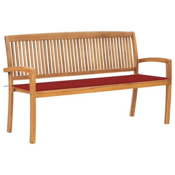 Folding garden bench with cushion, 159 cm, teak