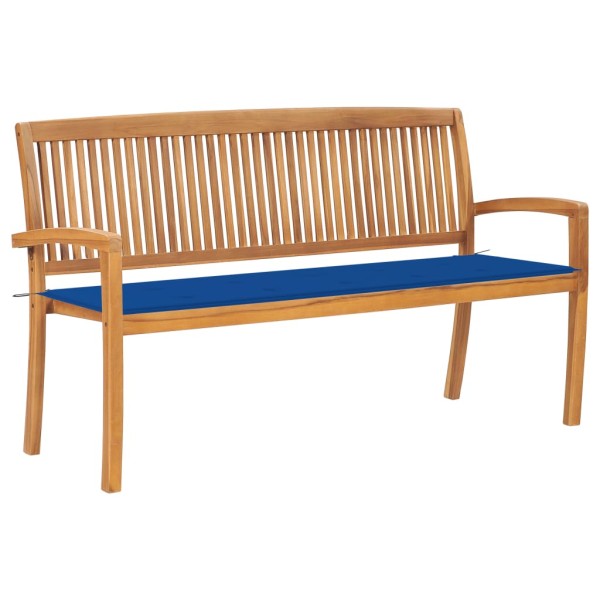 Folding garden bench with cushion, 159 cm, teak