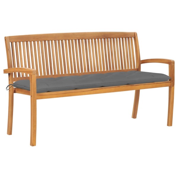 Folding garden bench with cushion, 159 cm, teak
