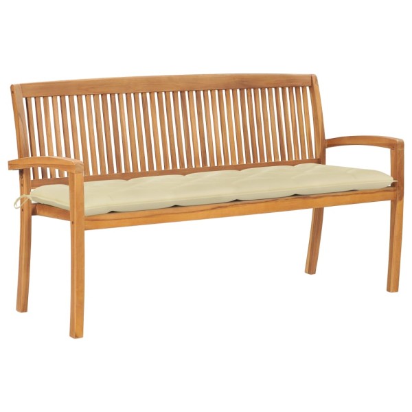 Folding garden bench with cushion, 159 cm, teak