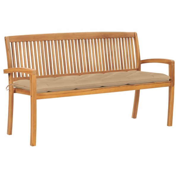 Folding garden bench with cushion, 159 cm, teak