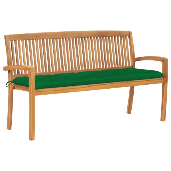 Folding garden bench with cushion, 159 cm, teak