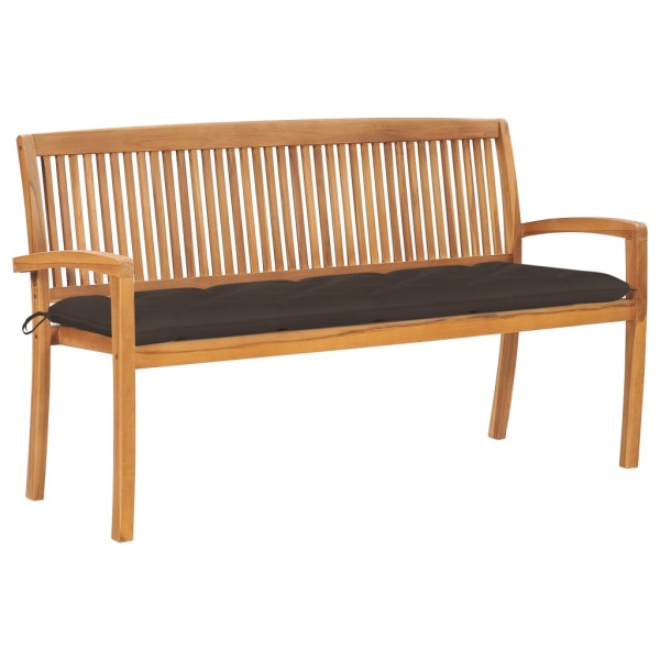 Folding garden bench with cushion, 159 cm, teak