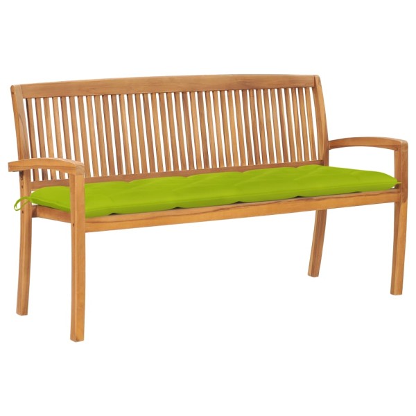 Folding garden bench with cushion, 159 cm, teak