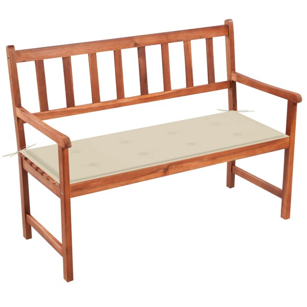 Garden bench with cushion, 120 cm, solid acacia wood