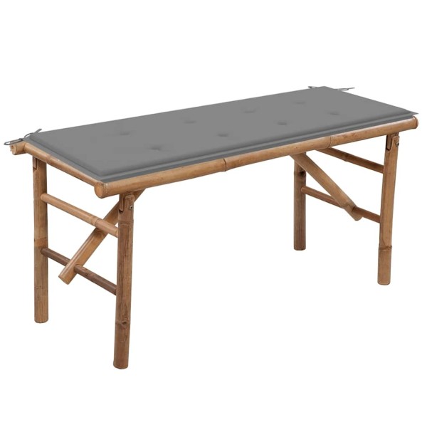 Folding garden bench with cushion, 118cm, bamboo