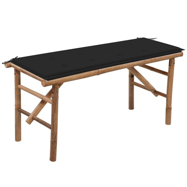 Folding garden bench with cushion, 118cm, bamboo