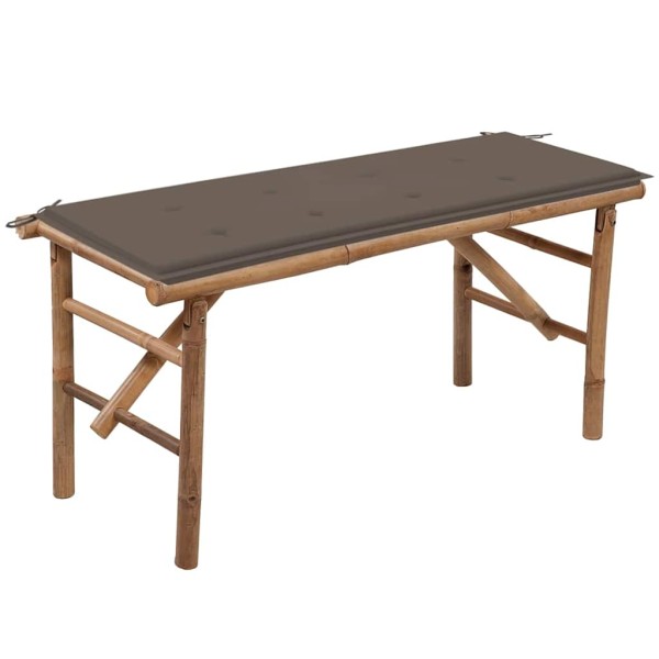 Folding garden bench with cushion, 118cm, bamboo