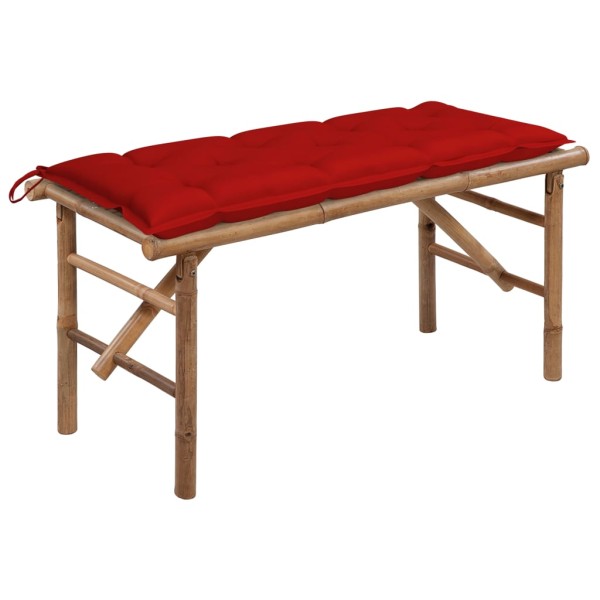 Folding garden bench with cushion, 118cm, bamboo