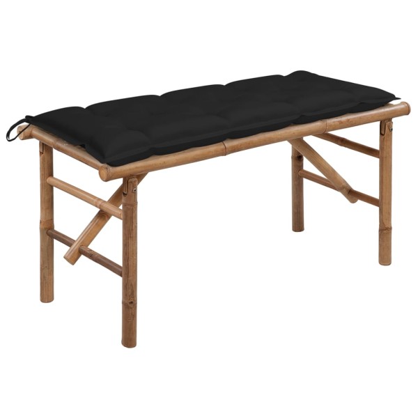 Folding garden bench with cushion, 118cm, bamboo