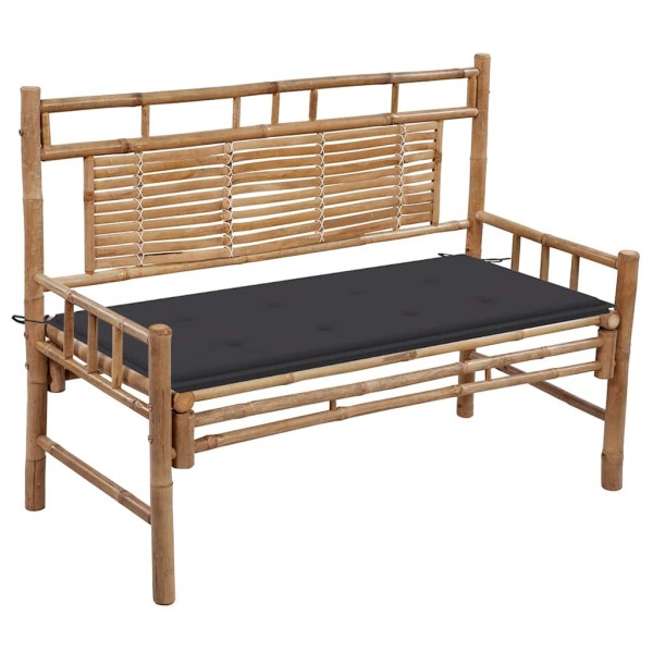 Garden bench with cushion, 120cm, bamboo