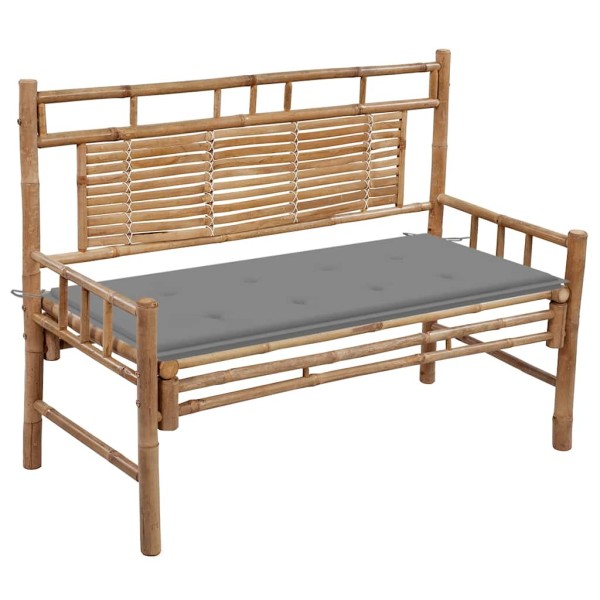 Garden bench with cushion, 120cm, bamboo