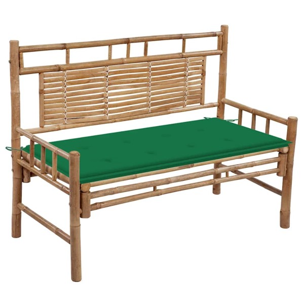 Garden bench with cushion, 120cm, bamboo