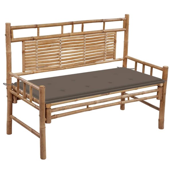 Garden bench with cushion, 120cm, bamboo