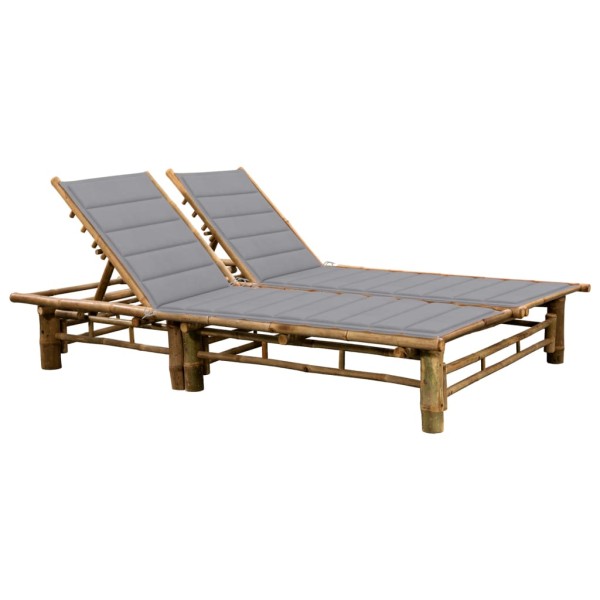 Double sunbed with mattresses, bamboo