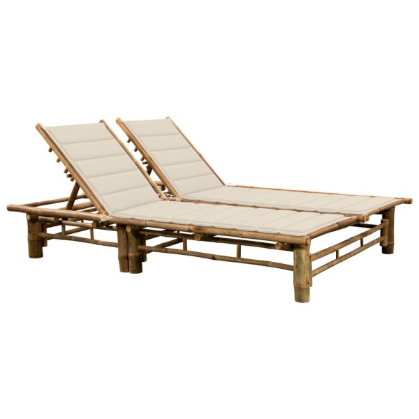 Double sunbed with mattresses, bamboo