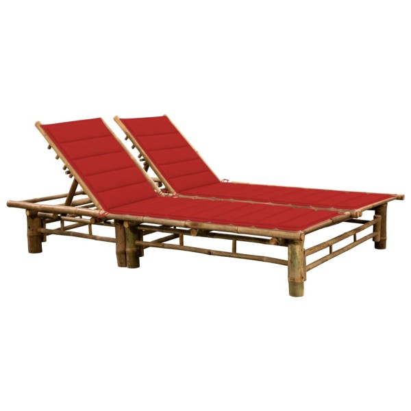 Double sunbed with mattresses, bamboo