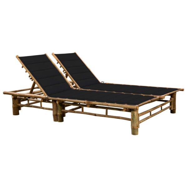 Double sunbed with mattresses, bamboo