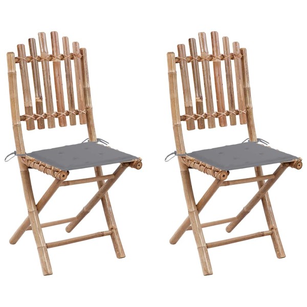Folding garden chairs with cushions, 2 pcs., bamboo