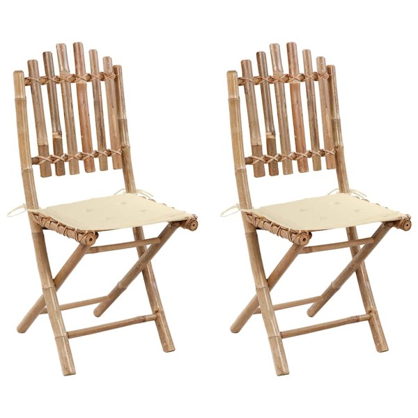 Folding garden chairs with cushions, 2 pcs., bamboo