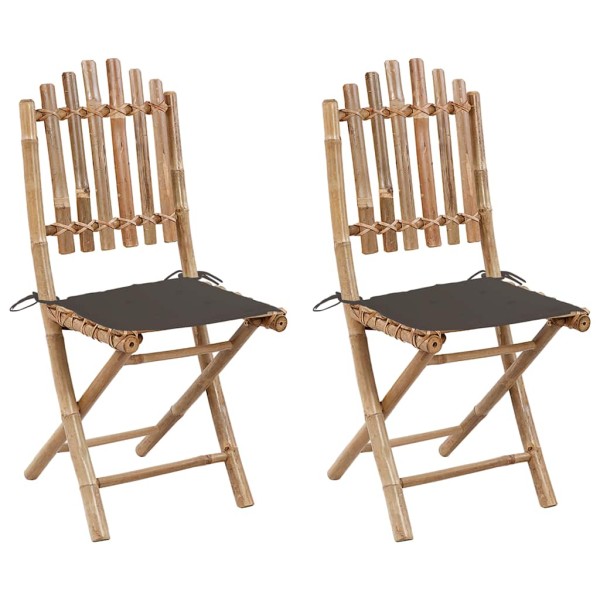 Folding garden chairs with cushions, 2 pcs., bamboo