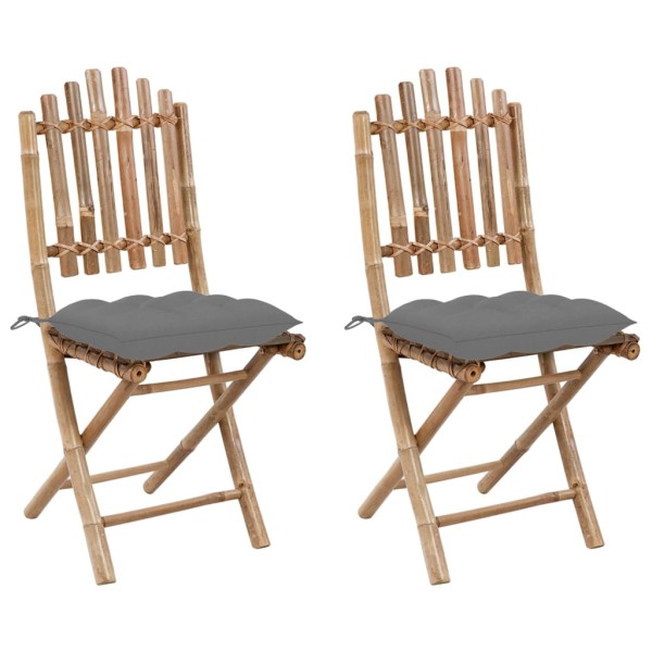 Folding garden chairs with cushions, 2 pcs., bamboo