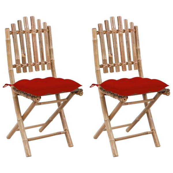 Folding garden chairs with cushions, 2 pcs., bamboo