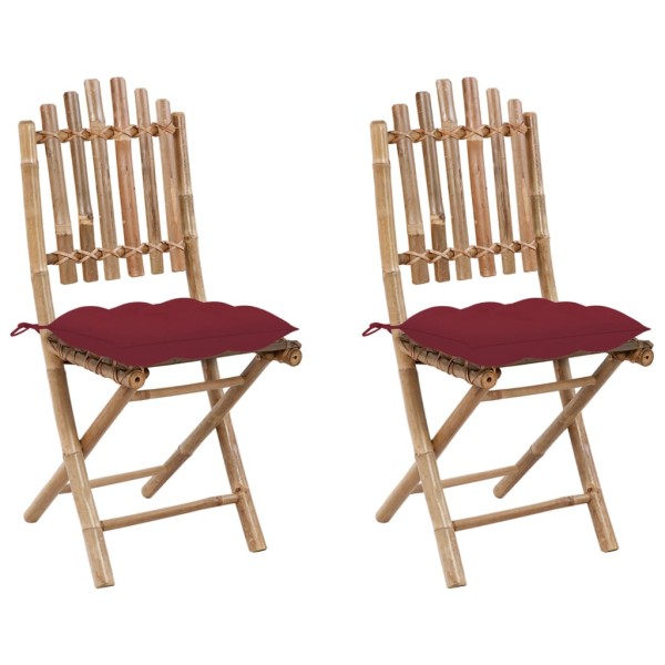 Folding garden chairs with cushions, 2 pcs., bamboo