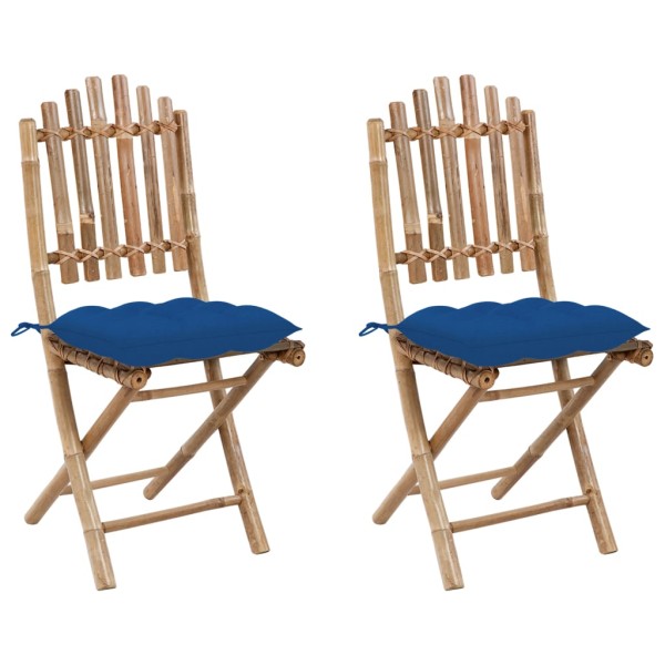 Folding garden chairs with cushions, 2 pcs., bamboo