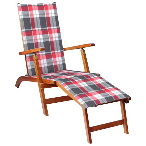 Outdoor terrace chair with footrest and cushion, solid acacia