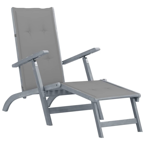 Outdoor terrace chair with footrest and cushion, solid acacia