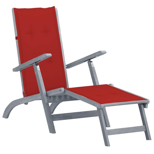Outdoor terrace chair with footrest and cushion, solid acacia