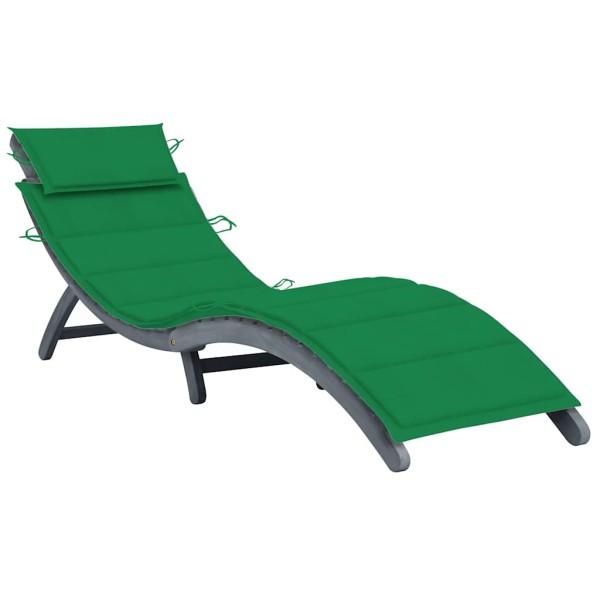 Sun lounger with mattress, gray, solid acacia wood