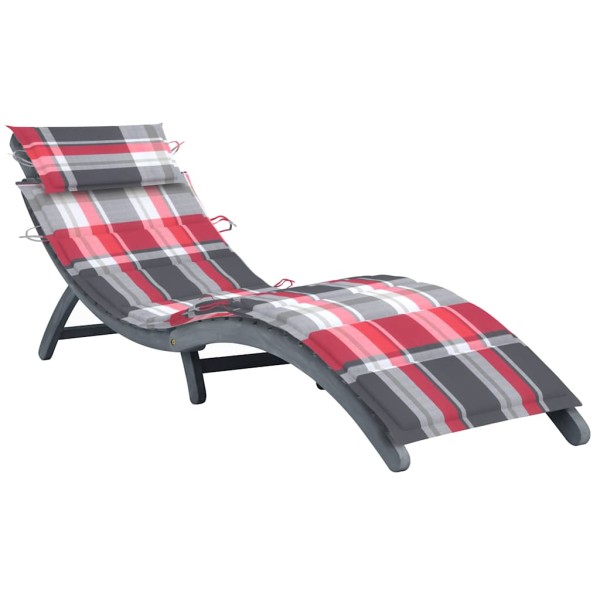 Sun lounger with mattress, gray, solid acacia wood