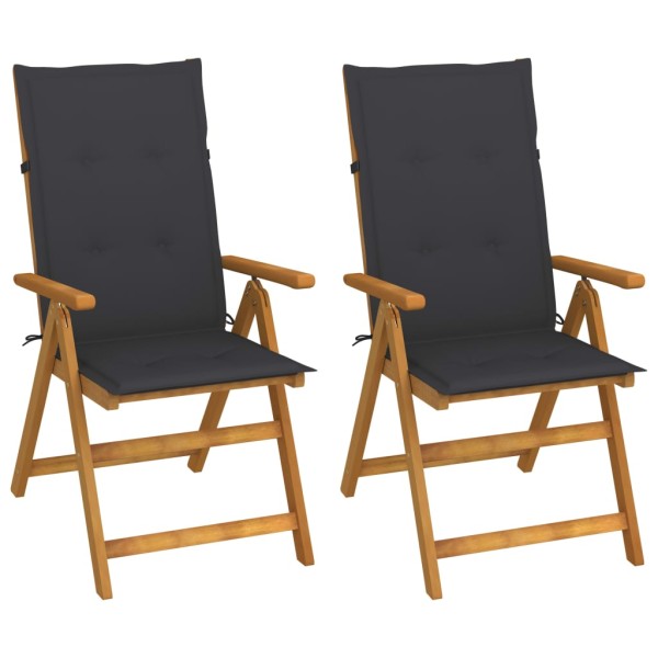 Reclining garden chairs with pillows, 2 pcs., solid acacia