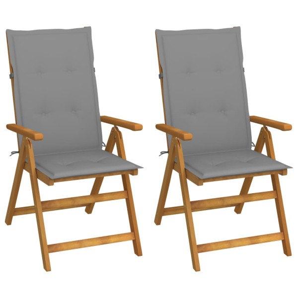Reclining garden chairs with pillows, 2 pcs., solid acacia