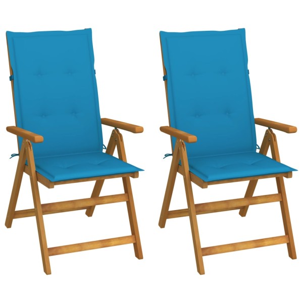 Reclining garden chairs with pillows, 2 pcs., solid acacia