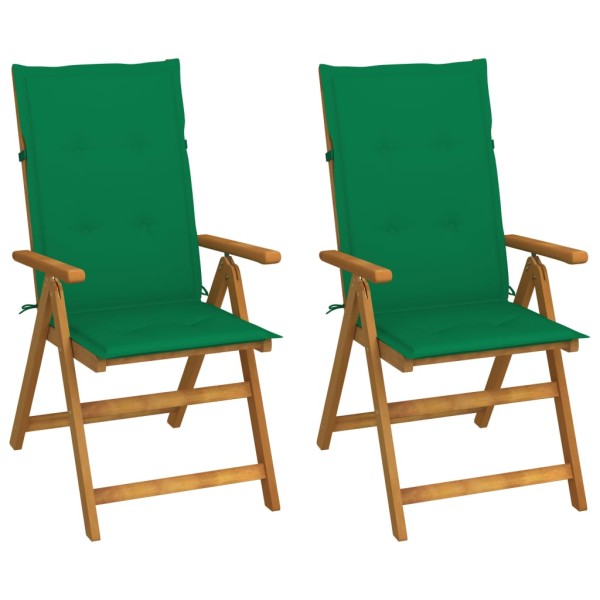 Reclining garden chairs with pillows, 2 pcs., solid acacia